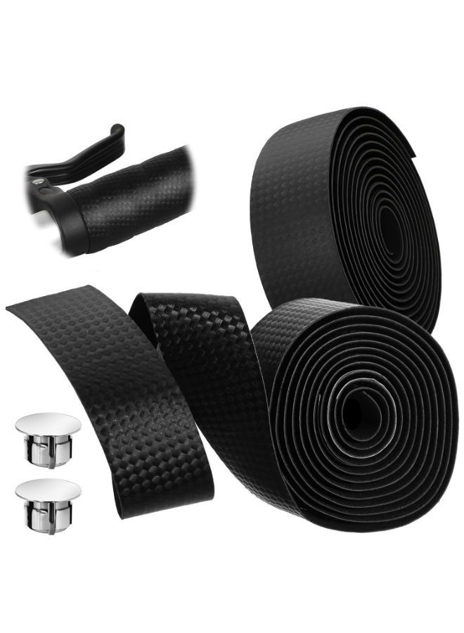 Arabest 2 Pcs Bike Handlebar Tape, Self Adhesive Bike Grip Tape with Grip Plug Cycling Handle Wraps Carbon Pattern EVA PU Bicycle Handlebar Tapes - Image 3