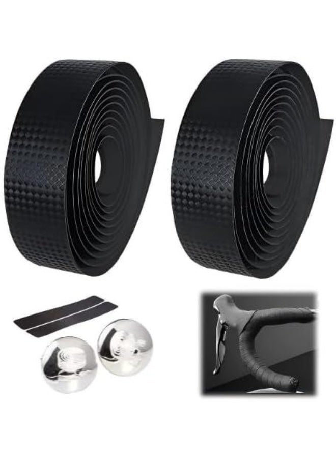 Arabest 2 Pcs Bike Handlebar Tape, Self Adhesive Bike Grip Tape with Grip Plug Cycling Handle Wraps Carbon Pattern EVA PU Bicycle Handlebar Tapes - Image 1