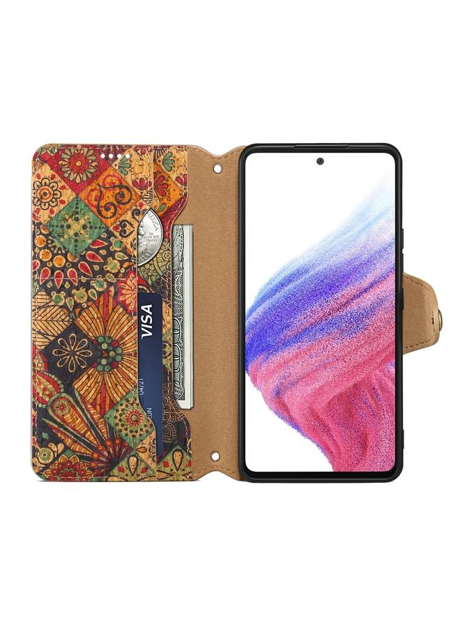 دينيور جراب لهاتف Samsung Galaxy A23 5G من سلسلة اللغة الزهرية، جراب هاتف من قماش الفلين بحواف زيتية من الجلد - Image 4