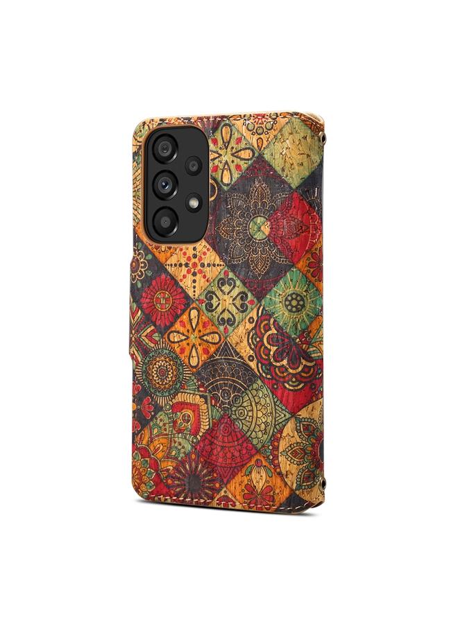 دينيور جراب لهاتف Samsung Galaxy A23 5G من سلسلة اللغة الزهرية، جراب هاتف من قماش الفلين بحواف زيتية من الجلد - Image 3