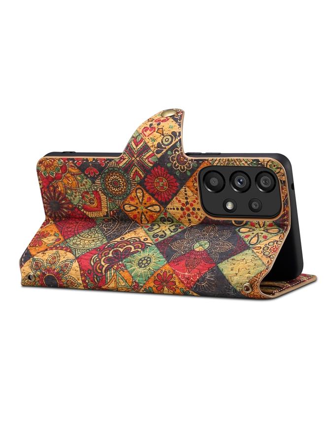 دينيور جراب لهاتف Samsung Galaxy A23 5G من سلسلة اللغة الزهرية، جراب هاتف من قماش الفلين بحواف زيتية من الجلد - Image 5