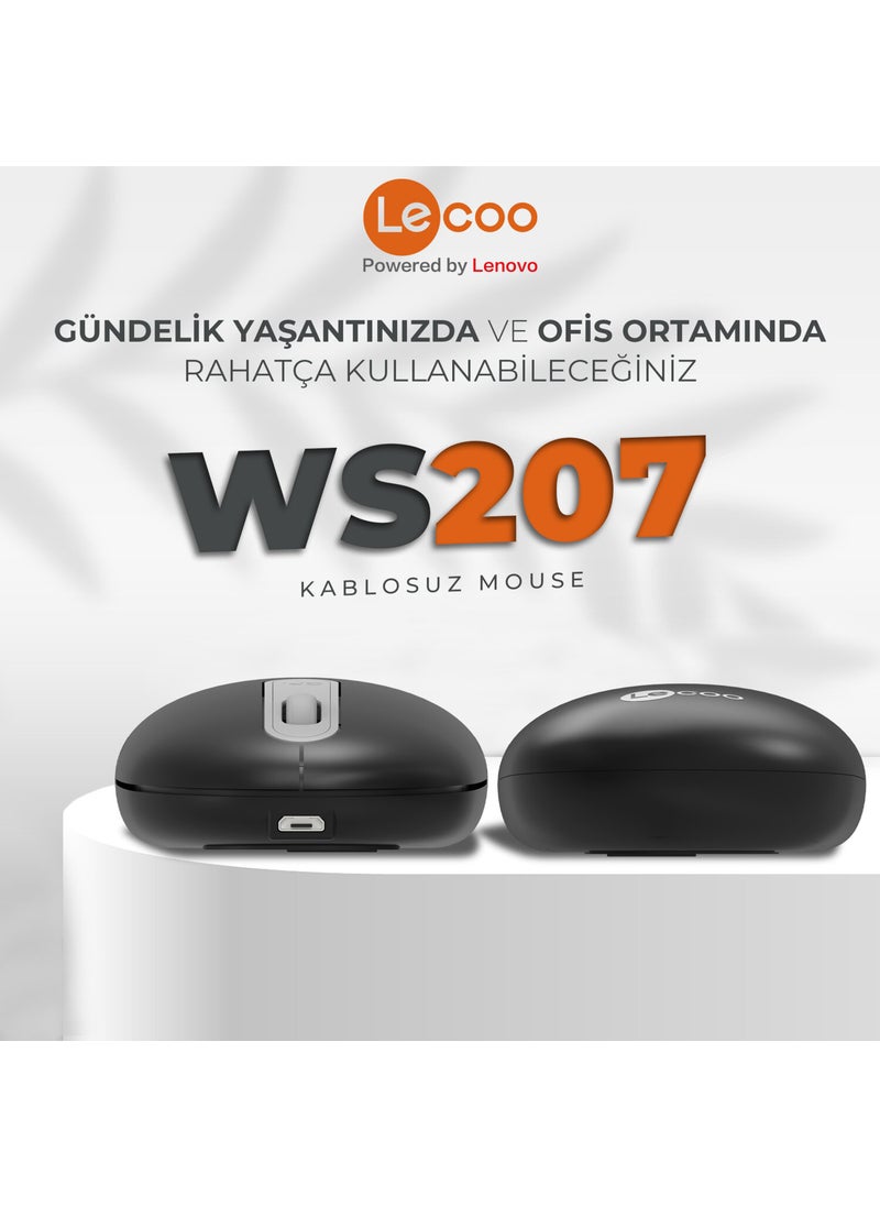 lecoo - Lenovo WS207 Rechargeable Wireless 1600DPI 4-Button Silent Compact Optical Mouse Black - Image 1