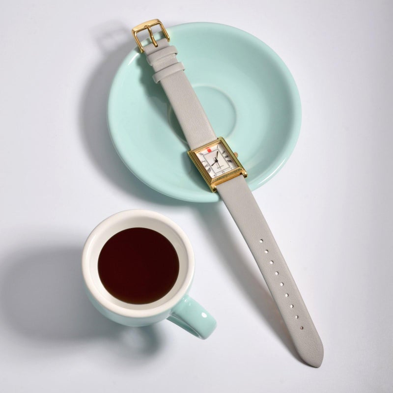 WOCCI 14mm Lug Width, Elegant Watch Band, Genuine Leather Replacement Strap with Gold Buckle (Gray) - Image 2