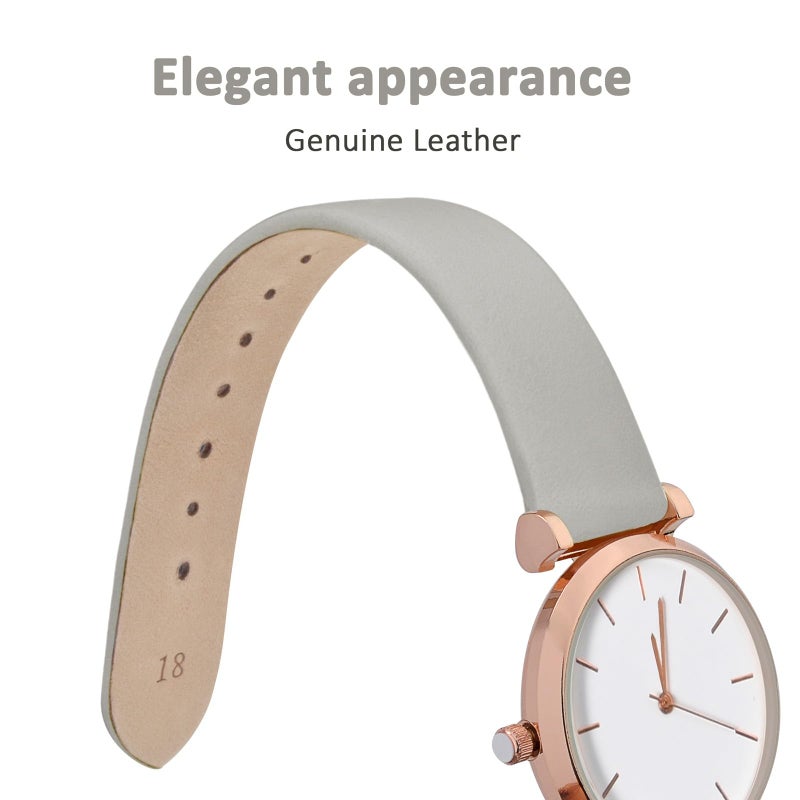 WOCCI 14mm Lug Width, Elegant Watch Band, Genuine Leather Replacement Strap with Gold Buckle (Gray) - Image 3