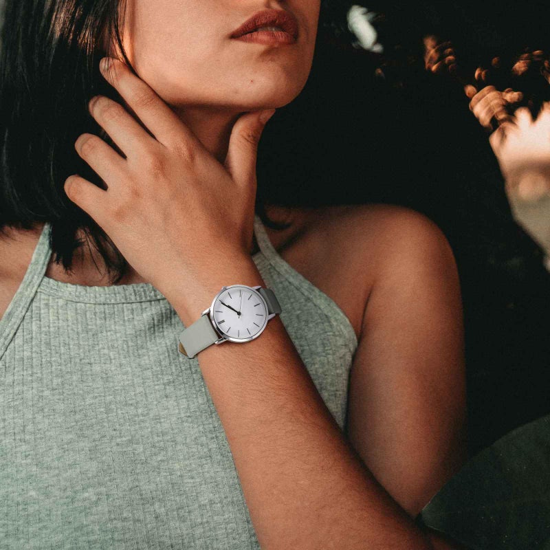 WOCCI 14mm Lug Width, Elegant Watch Band, Genuine Leather Replacement Strap with Gold Buckle (Gray) - Image 5