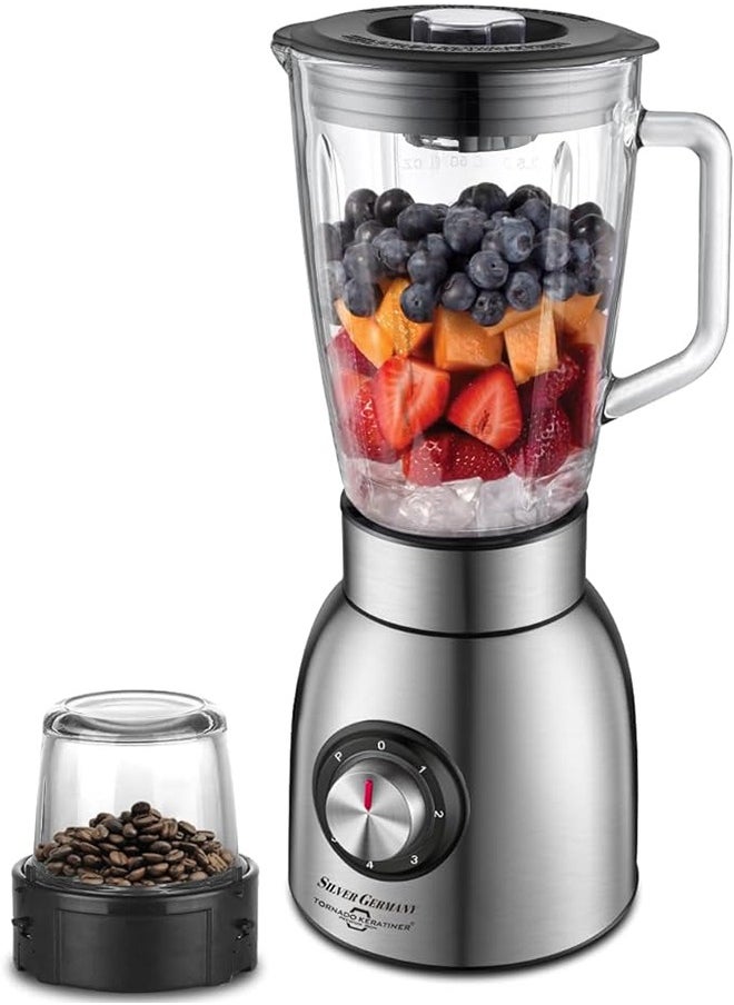 Tornado Keratiner 5-Speed Big Power 1500 Watts Countertop Blender For Shakes and Smoothies, Puree, Crush Ice, Large Capacity Glass Jar-1500 Ml, Auto Clean,Multifunction Juicer, Stainless Steel Ice Sabre Blades, Sliver  - Image 1
