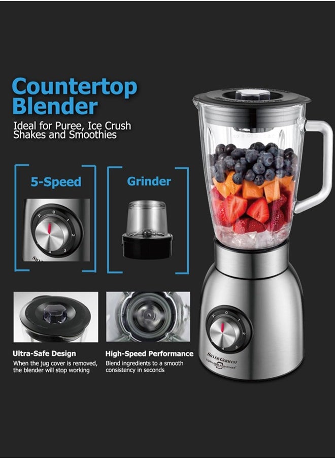 Tornado Keratiner 5-Speed Big Power 1500 Watts Countertop Blender For Shakes and Smoothies, Puree, Crush Ice, Large Capacity Glass Jar-1500 Ml, Auto Clean,Multifunction Juicer, Stainless Steel Ice Sabre Blades, Sliver  - Image 2
