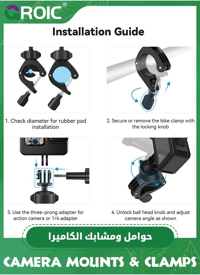 GROIC - Bike Motorcycle Handlebar Mount Accessories, Large Tube Roll Bar Stick Pole Clamp Holder for DJI Action 5 Pro 4/3 GoPro Max Hero 13 12 11 10 9 8 7 6 5 Insta360 X3 Ace Pro 2 DJI Osmo Pocket 3 - Image 1