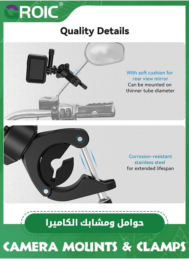 GROIC - Bike Motorcycle Handlebar Mount Accessories, Large Tube Roll Bar Stick Pole Clamp Holder for DJI Action 5 Pro 4/3 GoPro Max Hero 13 12 11 10 9 8 7 6 5 Insta360 X3 Ace Pro 2 DJI Osmo Pocket 3 - Image 1