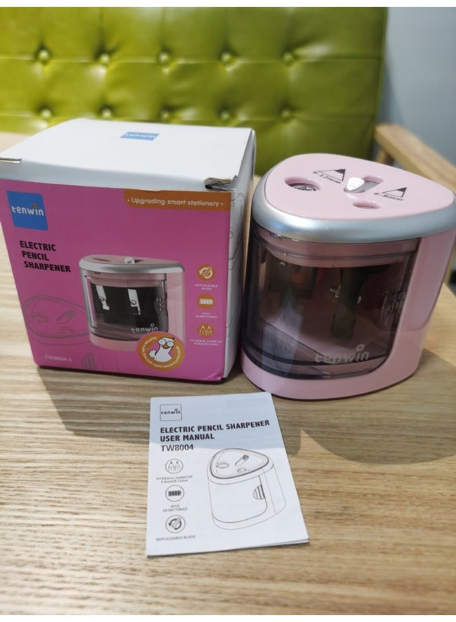 tenwin Double Hole Electric Pencil Sharpener For Primary School Students Semi-automatic Thickness Two Hole Pencil Sharpener Machine Battery 8004 - Image 1