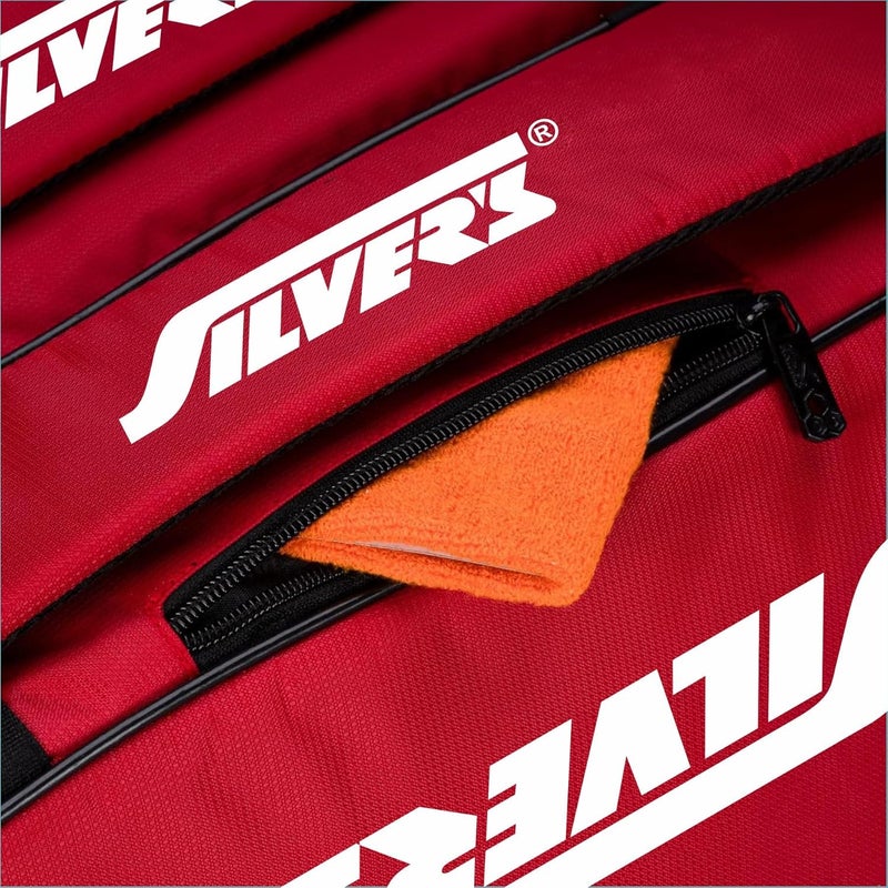 Silvers Phantom Badminton Kit-Bag (Red)|Double Zipper|Bag with Front Zipper Pocket, Polyester - Image 4