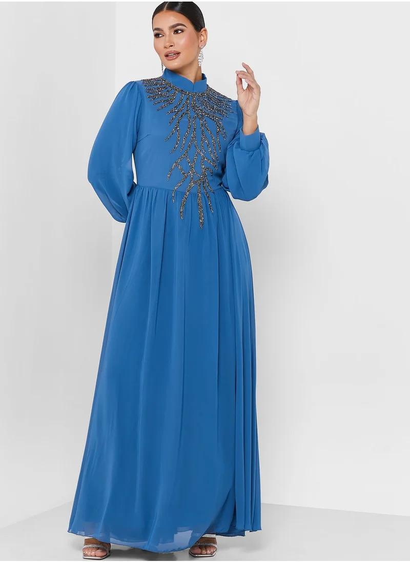 Khizana Embroidered Detail Shimmer Dress