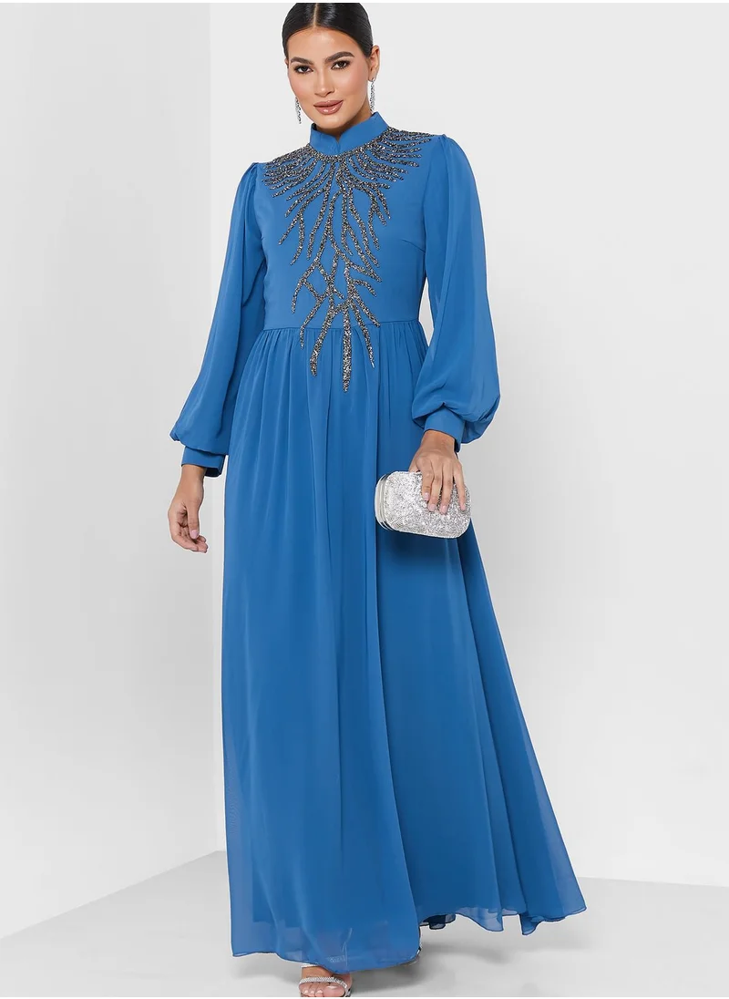 Khizana Embroidered Detail Shimmer Dress