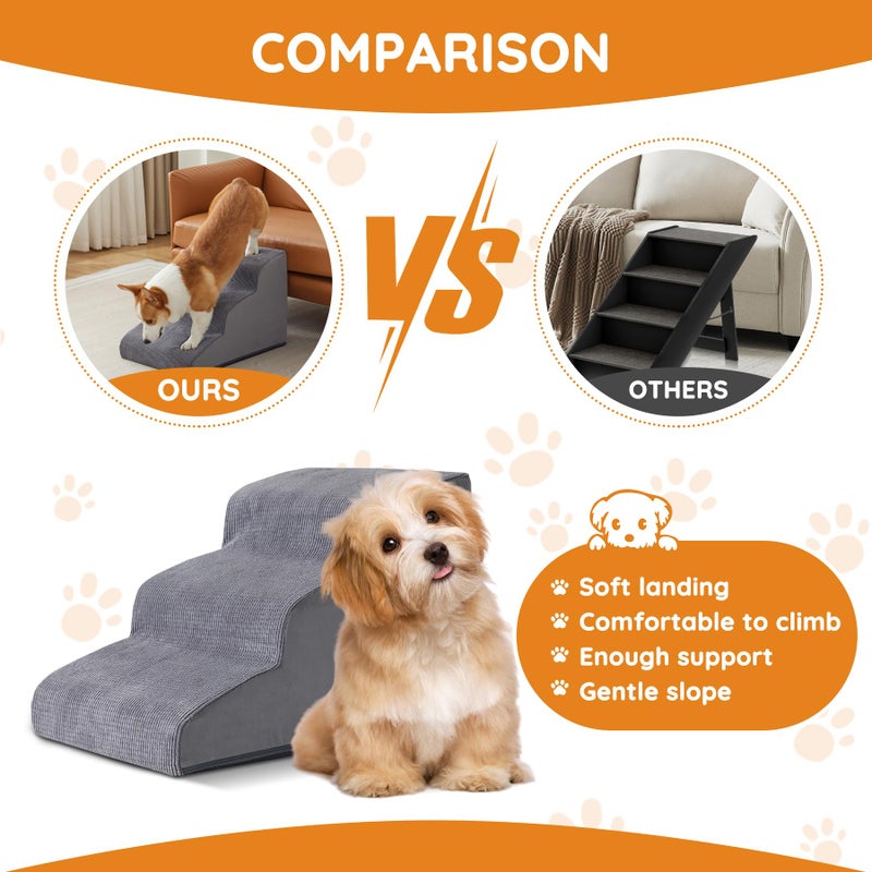 Ahpmeoa Pet Stairs, Dog Stairs for Small Dogs, Dogs Steps, 5-Step Curved Dog Ramp for Bed, Couch, Sofa, Car and Chairs, Non-Slip Bottom Design, Cat Scratching Board, High Density Foam Portable Pet Step, Grey - Image 4