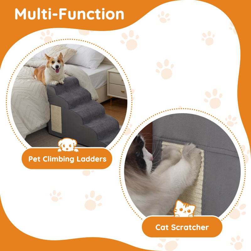 Ahpmeoa Pet Stairs, Dog Stairs for Small Dogs, Dogs Steps, 5-Step Curved Dog Ramp for Bed, Couch, Sofa, Car and Chairs, Non-Slip Bottom Design, Cat Scratching Board, High Density Foam Portable Pet Step, Grey - Image 5