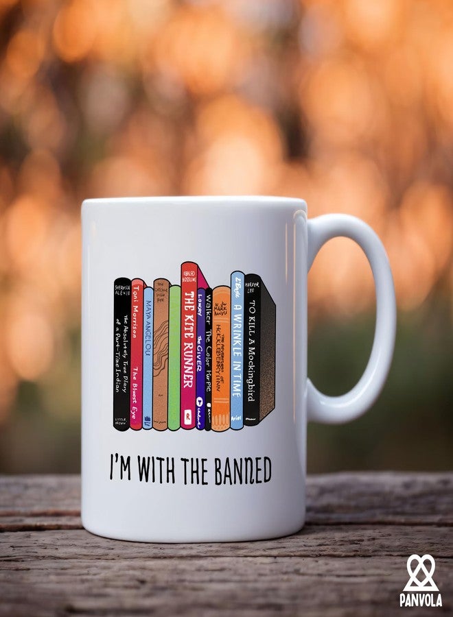 Panvola I’m With The Banned Book Lover Gifts Reader Librarian Reading Library Science Student Ceramic Mug 11oz White - Image 4