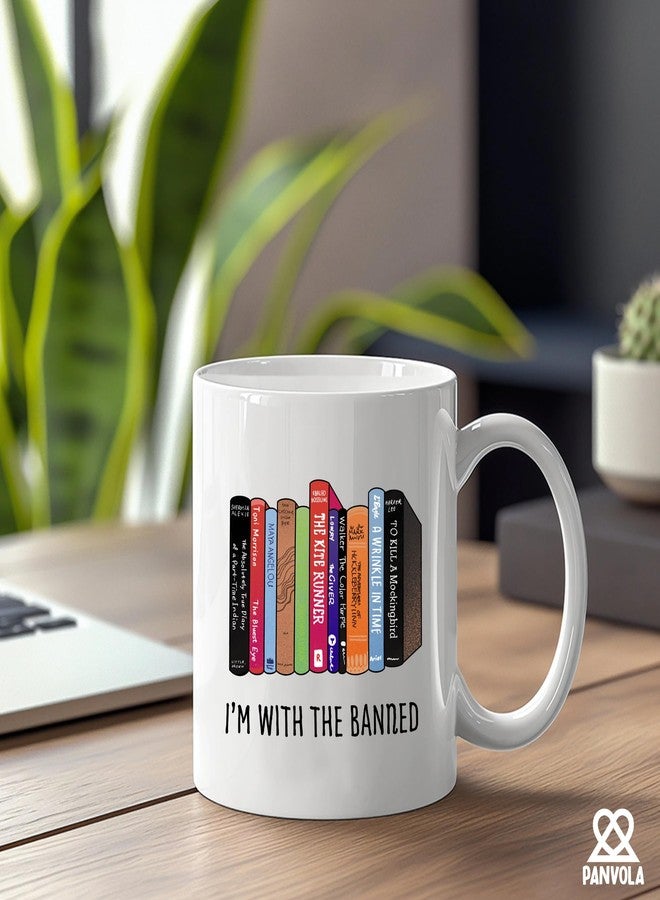 Panvola I’m With The Banned Book Lover Gifts Reader Librarian Reading Library Science Student Ceramic Mug 11oz White - Image 5