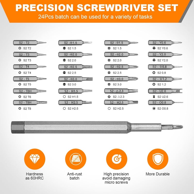 AHFLRITO Precision Screwdriver Set 25 in 1 Small Screwdriver Set Magnetic Mini Screwdriver Set with Case Electronics Repair Tool kit for Laptop iPhone Computer Phone Glasses Watch PS5 - Image 2