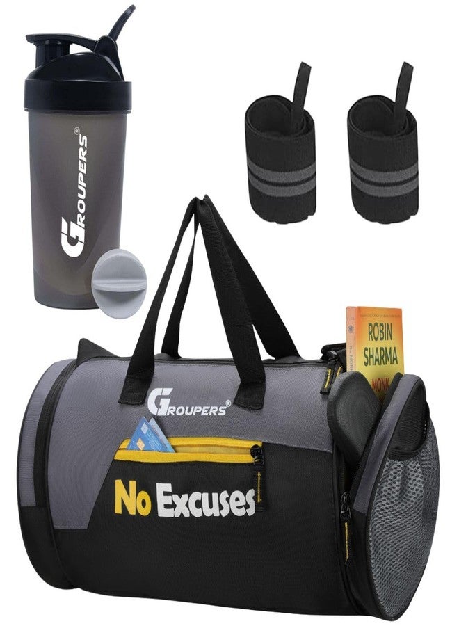 Groupers 20-25L Gym & Travel Duffle Bag Combo - Black Sports Overnight Bag (43×25×23 cm) + 21" Wrist Wraps & 400ml Shaker | Workout Combo & Fitness Essentials - Image 2