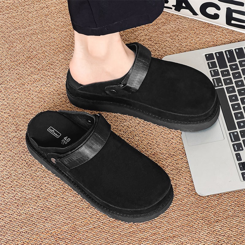 Spring Soft Bottom Genuine Leather Slip-On Baotou Drag Couples Fashion Breathable Casual Comfortable Half Shoes For Men - Image 2