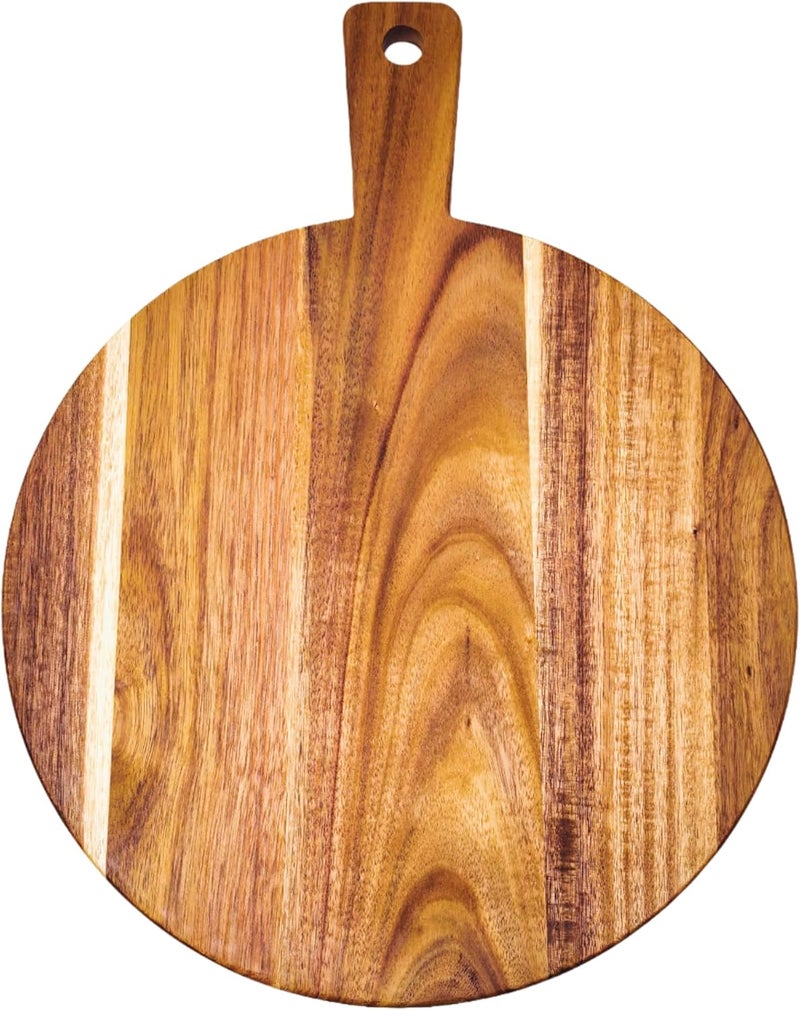 Zeqi Large Acacia Wood Cutting Board with Handle 17''X13'', Charcuterie Board, Serving Board, Chopping Board for Meat, Cheese, Bread, Vegetables & Fruits (Round) - Image 3