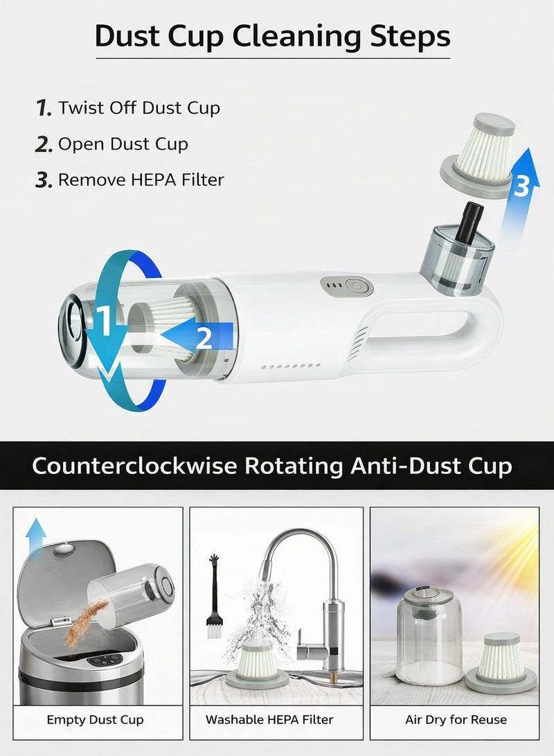 ARNOTEC مكنسة كهربائية، لاسلكية 12,000 با، مكنسة عمودية، مكنسة يدوية ثنائية الاتجاه، خفيفة الوزن للغاية، شحن نوع-C، تصميم صامت، 1.2 رطل (0.6 كجم)، فلتر HEPA LED، تصفية متعددة - Image 3
