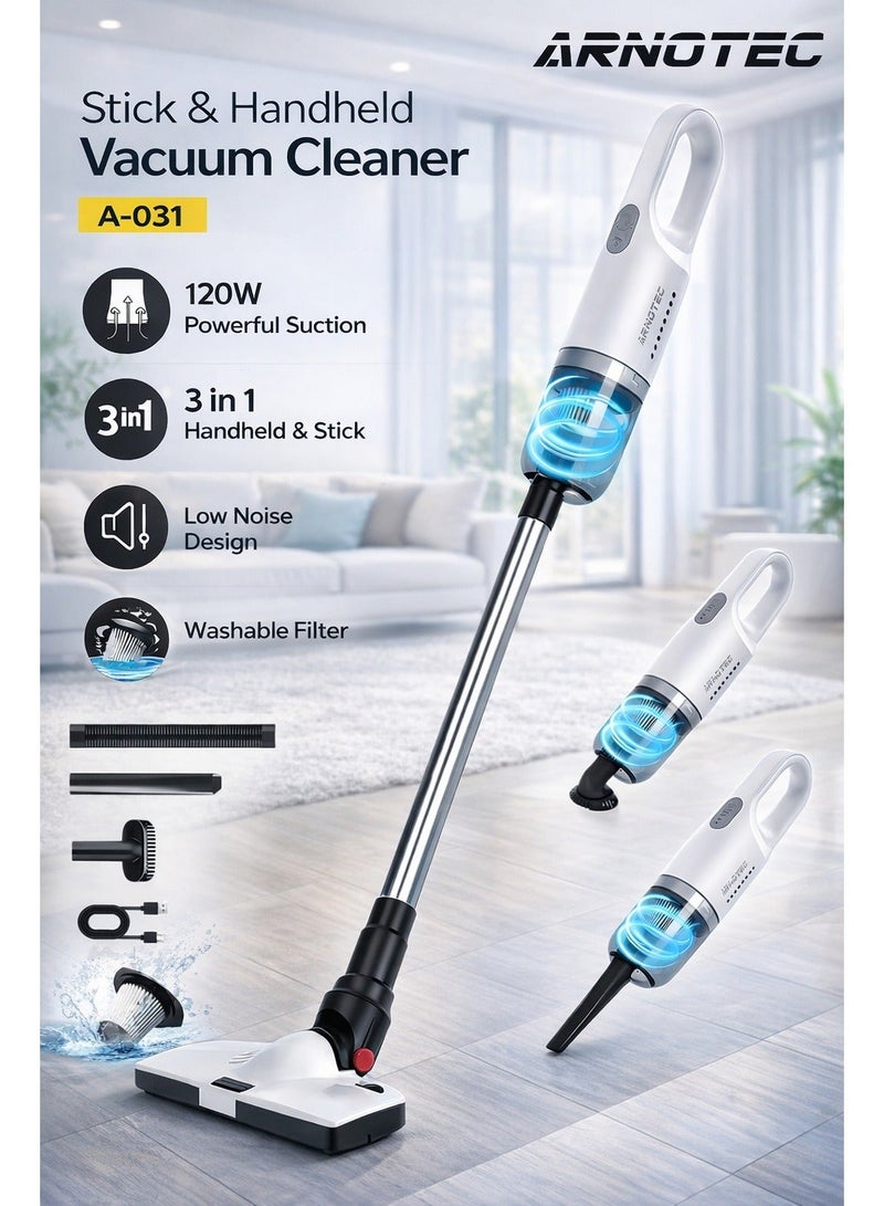 ARNOTEC مكنسة كهربائية، لاسلكية 12,000 با، مكنسة عمودية، مكنسة يدوية ثنائية الاتجاه، خفيفة الوزن للغاية، شحن نوع-C، تصميم صامت، 1.2 رطل (0.6 كجم)، فلتر HEPA LED، تصفية متعددة - Image 1