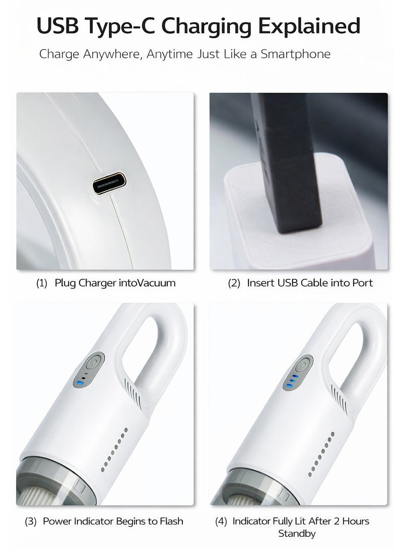 ARNOTEC مكنسة كهربائية، لاسلكية 12,000 با، مكنسة عمودية، مكنسة يدوية ثنائية الاتجاه، خفيفة الوزن للغاية، شحن نوع-C، تصميم صامت، 1.2 رطل (0.6 كجم)، فلتر HEPA LED، تصفية متعددة - Image 5