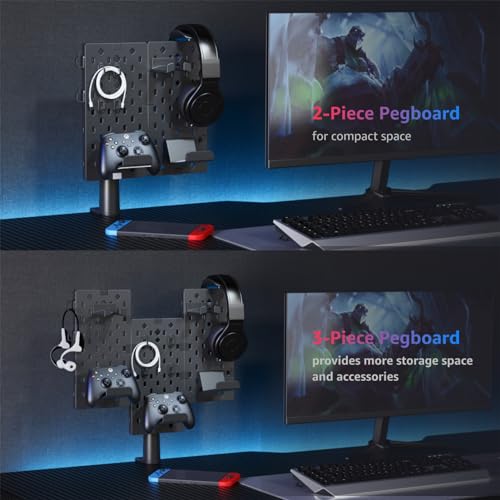 PEGZONE حامل سماعات الرأس ووحدة التحكم PEGZONE القابل للتعديل للألعاب، حامل لوح دبابيس قابل للتدوير مع خطافات كابل، ملحقات ألعاب لجهاز Xbox PS5 PS4 Nintendo Switch، 3 قطع لوح دبابيس، أسود - Image 5
