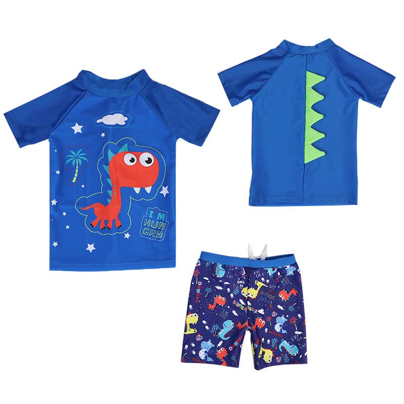 YAGATA LIUONE Boys Swim Set (4-12) Navy Rash Guard Swimsuit, UPF 50+ UV Sun Protection, Dinosaur Bathing Suit for Toddler Boys, 2T, 3T, 4T, 5T, 6T, 7T, 8Y - Image 2