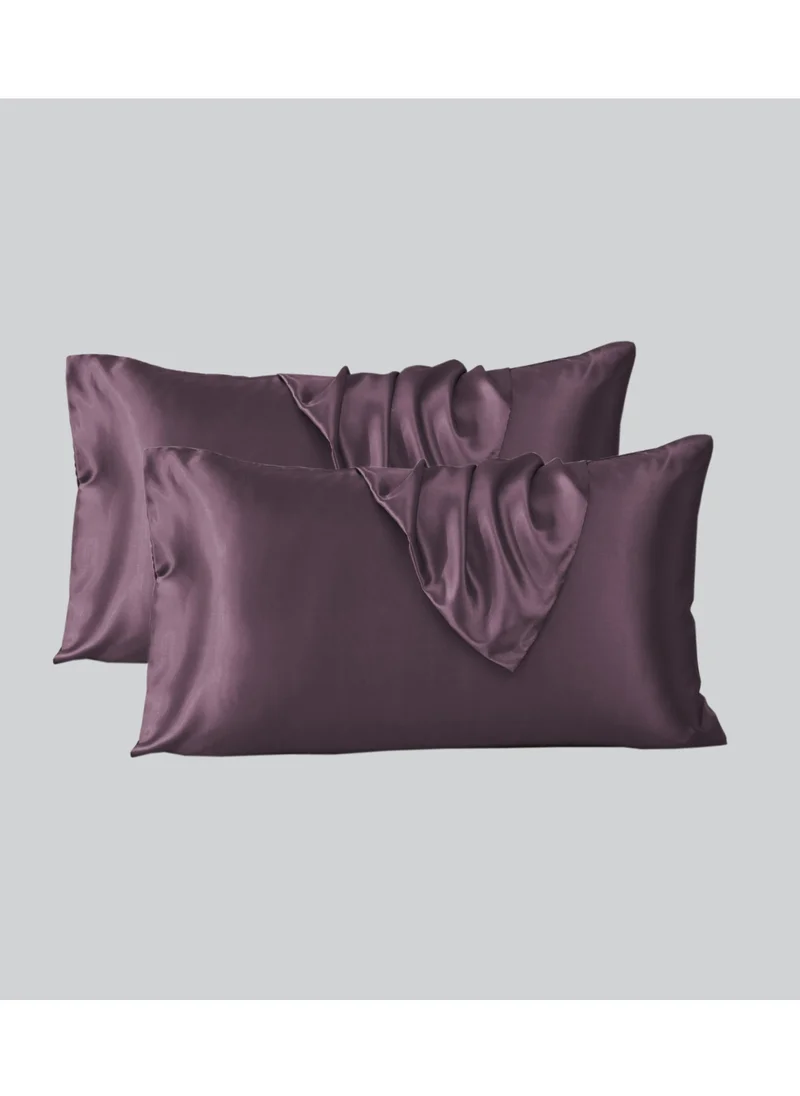 Donetella Satin Pillowcases 2-Pcs Soft And Silky Pillow Cover For Hair And Skin Care With Envelope Closure (Without Pillow Insert),Purplish Grey