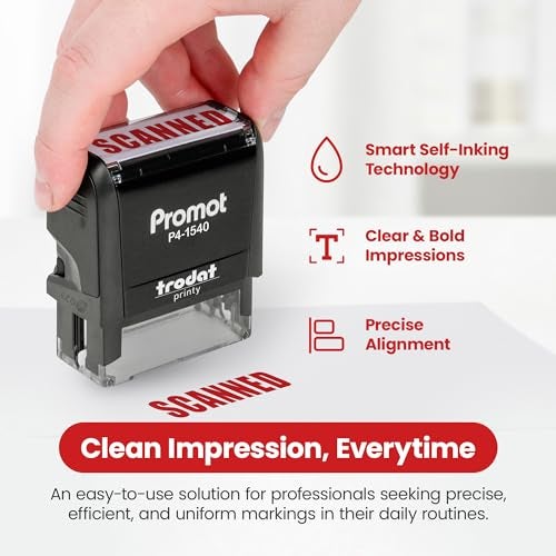 Promot Scanned Self Inking Rubber Stamp - Refillable Scanned Stamper - Business, Bookkeeping, Ordering, Accounting, Work, Office Stamps - Red Ink - Image 3