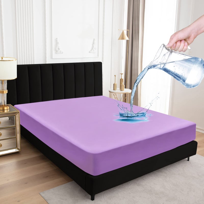 Sufdari Mattress Protector Waterproof Mattress Cover Queen 18"" Deep Pocket Mattress Protector Fitted Sheet Style with Elastic Rubber Band Washable and Easy Care-Purple Queen - Image 1
