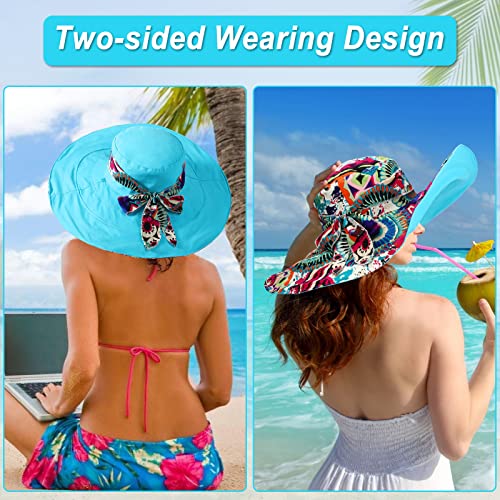 COZYEXPR Womens Beach Hat Floppy Reversible Big Sun Hat Wide Brim Fedora SPF Hat UPF 50+ Light Blue - Image 5
