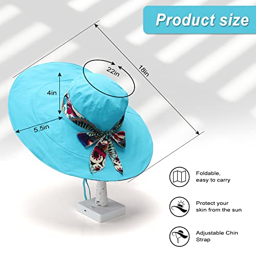 COZYEXPR Womens Beach Hat Floppy Reversible Big Sun Hat Wide Brim Fedora SPF Hat UPF 50+ Light Blue - Image 2