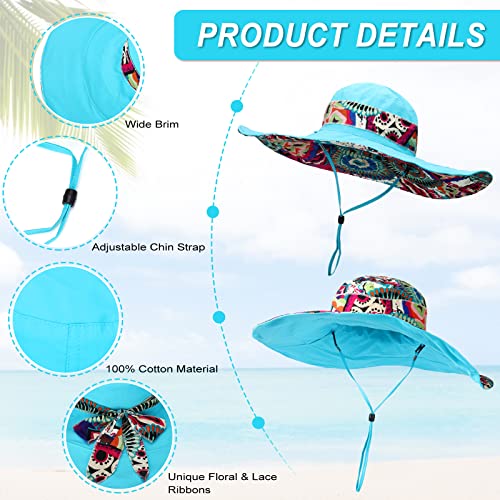 COZYEXPR Womens Beach Hat Floppy Reversible Big Sun Hat Wide Brim Fedora SPF Hat UPF 50+ Light Blue - Image 3
