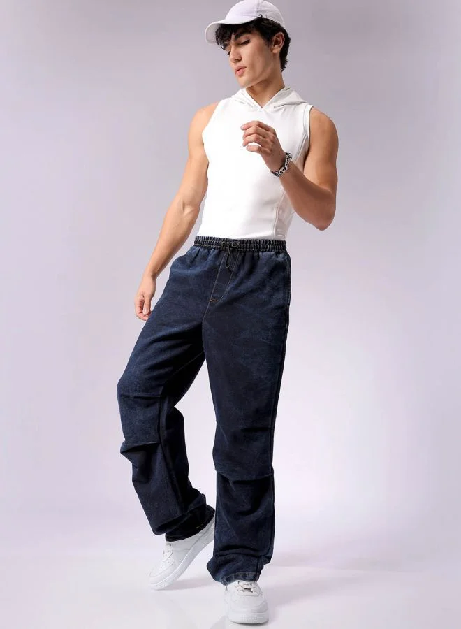 The Indian Garage Co Men Baggy Solid Mid-Rise Denim Joggers