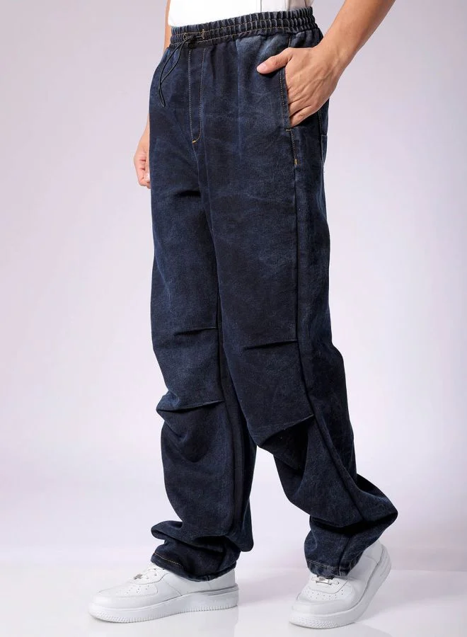 The Indian Garage Co Men Baggy Solid Mid-Rise Denim Joggers