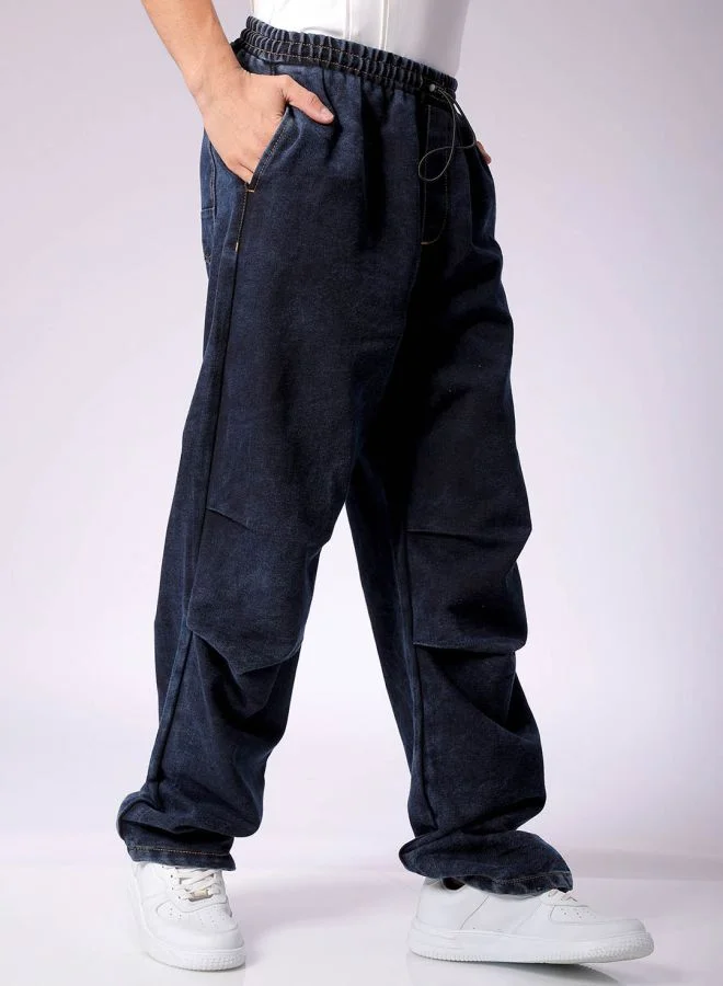 The Indian Garage Co Men Baggy Solid Mid-Rise Denim Joggers