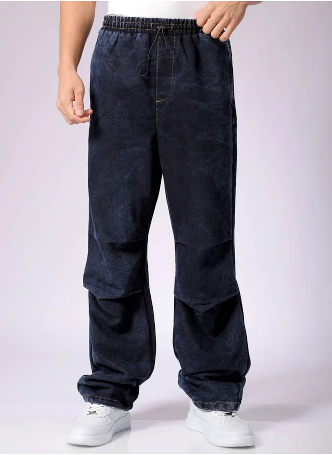 The Indian Garage Co Men Baggy Solid Mid-Rise Denim Joggers