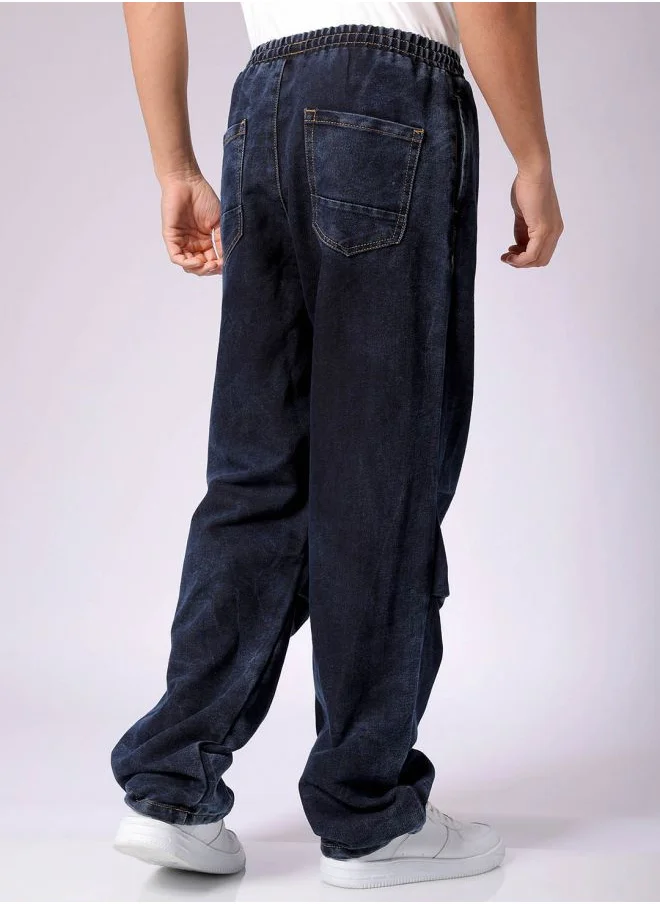 The Indian Garage Co Men Baggy Solid Mid-Rise Denim Joggers