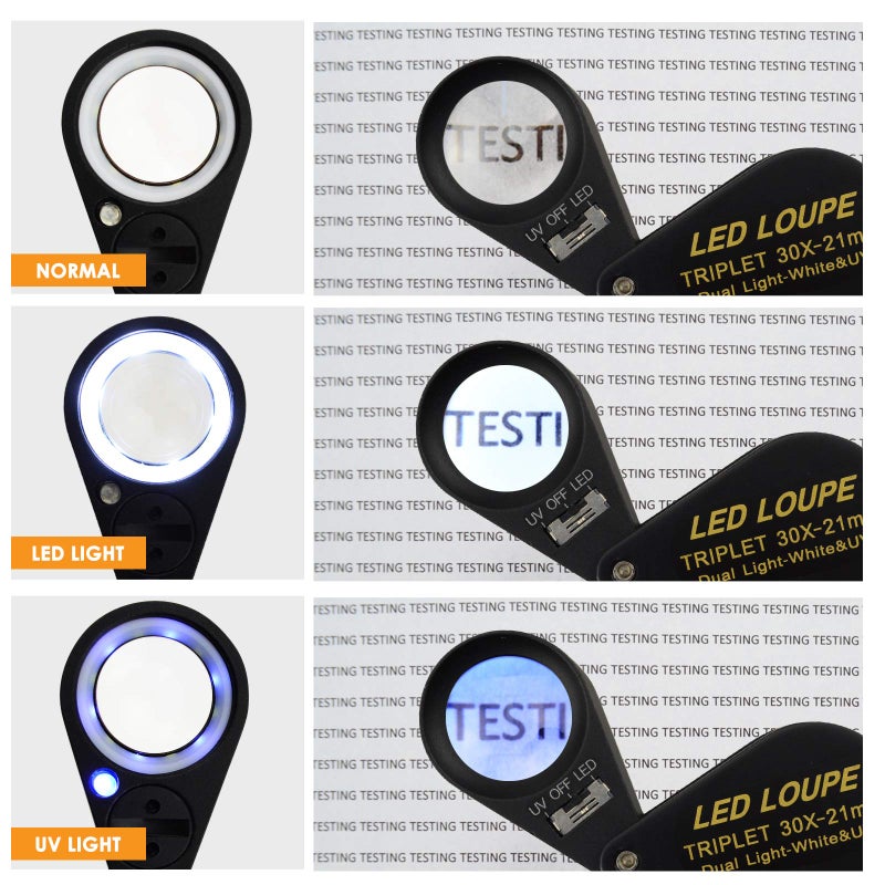 DANOPLUS 30x Magnifier Jewelry Loupe LED UV 21mm Achromatic Triplet Lens Optical Glass Pocket Gem Magnifying Tool Jeweler, Stamp Philatelist, Coin Numismatic - Image 4