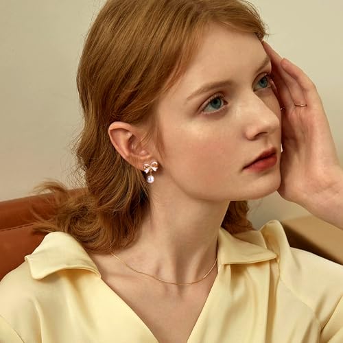 Drperfect Clip on Earrings Women Gold Dangle Pearl Bow Flower Butterfly Cubic Zirconia Non Pierced Earrings Clip on Stud No Piercing Earrings Clip - Image 4