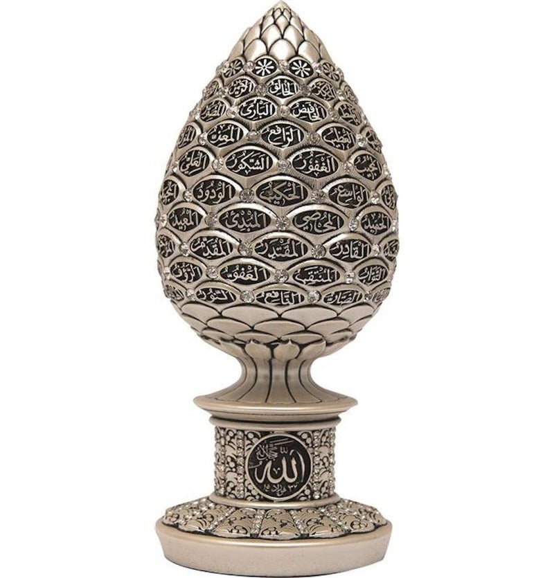 Gunes Table Decor Gold Egg Sculpture Figure Arabic 99 Names of Allah ESMA Asma al Husna (Mother of Pearl, 7.5in) - Image 2