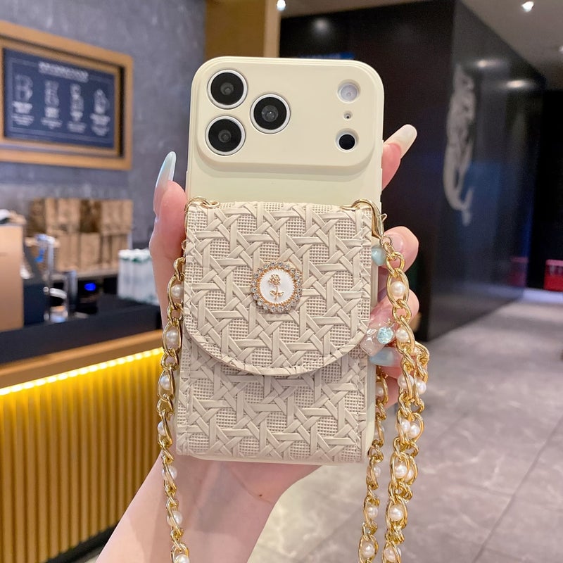 حافظة هاتف iPhone 12 Pro Max باللون الكاكي مع فتحات للبطاقات وحقيبة سلسلة معلقة - Image 2