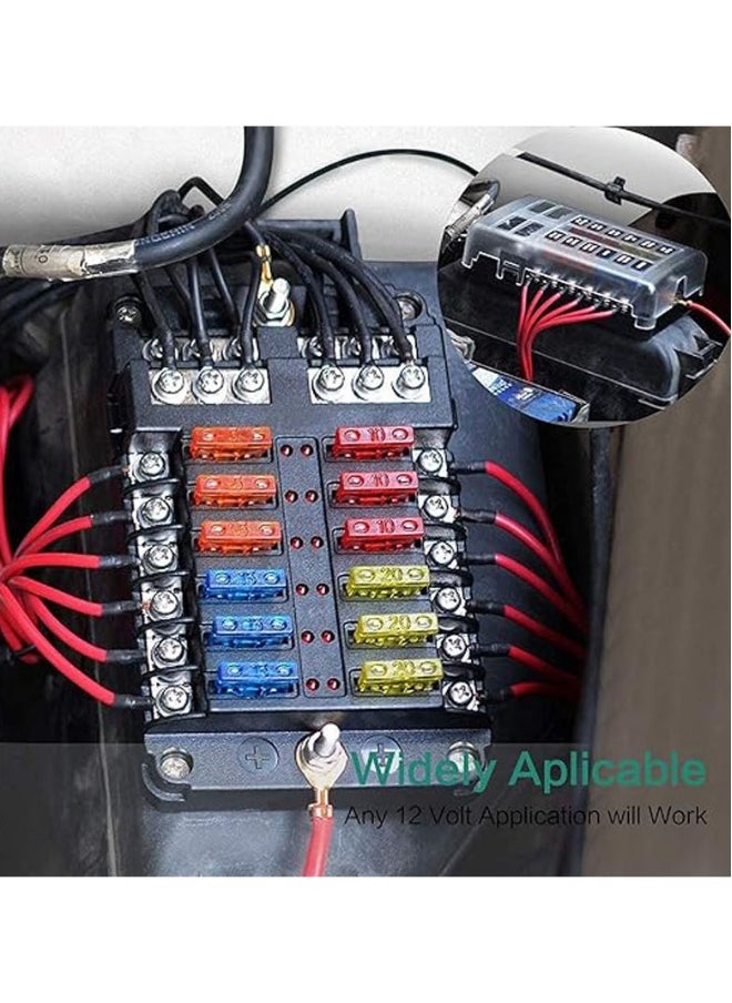 Generic 12 Way 12V Blade Fuse Block,12 Circuit ATC/ATO Fuse Box Holder with LED Indicator Waterpoof Cover for 12V/24V Automotive Truck Boat Marine RV Van Vehicle  - Image 2