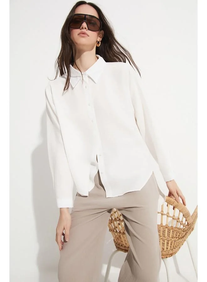 JUNE June Asymmetrical Shirt White