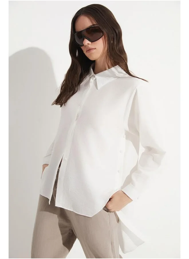 جون June Asymmetrical Shirt White