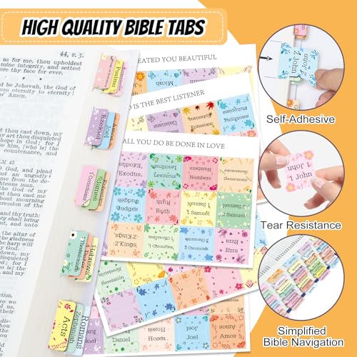 Reaeon Bible Tabs, 75 Tabs, Laminated Bible Index Tabs for Women and Men, Bible Book Tabs for Easy Navigation, Large Print Easy to Read (Floral) - Image 2