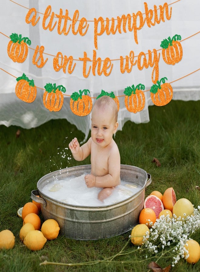 Merriva A Little Pumpkin is On The Way Banner with Pumpkin Garland, Fall Harvest Themed Baby Shower Gender Reveal Decorations, Autumn Garland Photo Prop for Indoor Outdoor Welcome Baby Party Supplies - Image 5